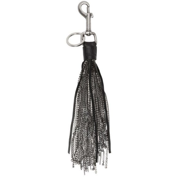 NAHMIAS Designer Black Crystal Keychain, Black Leather Tassel Swarovski Crystal - Picture 1 of 12
